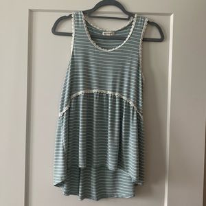 Love on a Hanger Green/White Striped Tank Size M